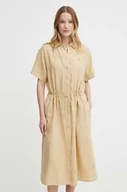 Sukienki - Tommy Hilfiger sukienka lniana kolor beżowy midi rozkloszowana WW0WW41911 - miniaturka - grafika 1
