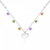 Naszyjniki - Murrano Srebrny Naszyjnik 925 Serce Kolorowe Kryształki Hippie Grawer YN-088 - miniaturka - grafika 1