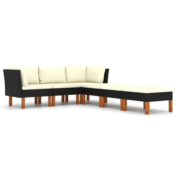 Zestaw Wypoczynkowy Rattan PE Czarny, Sofy 60,5/64,5x64,5x67 cm, Podnóżki