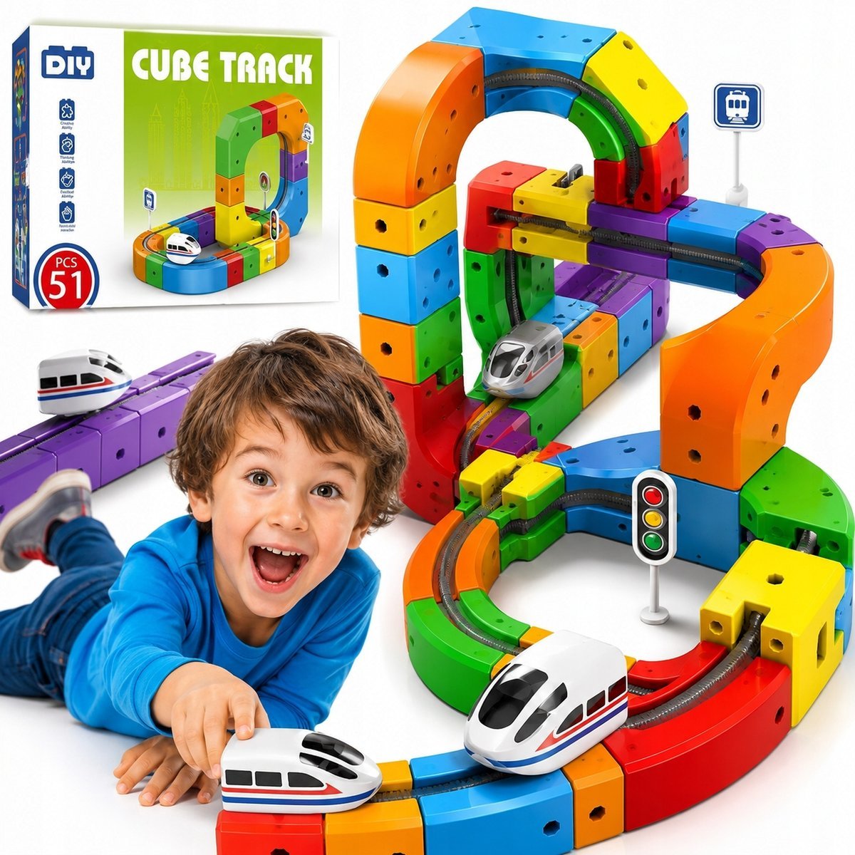 Magic Track Train Kolejka Tor Magnetyczny Klocki Magnetyczne DIY 51 El USB