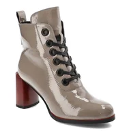 Botki damskie - Szare Botki S.Barski Damskie Buty Na Obcasie Na Jesień - miniaturka - grafika 1