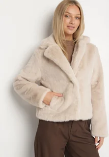 Beżowa Krótka Kurtka Futerko z Kołnierzem w Eleganckim Stylu Giriselle - Kurtki damskie - miniaturka - grafika 1