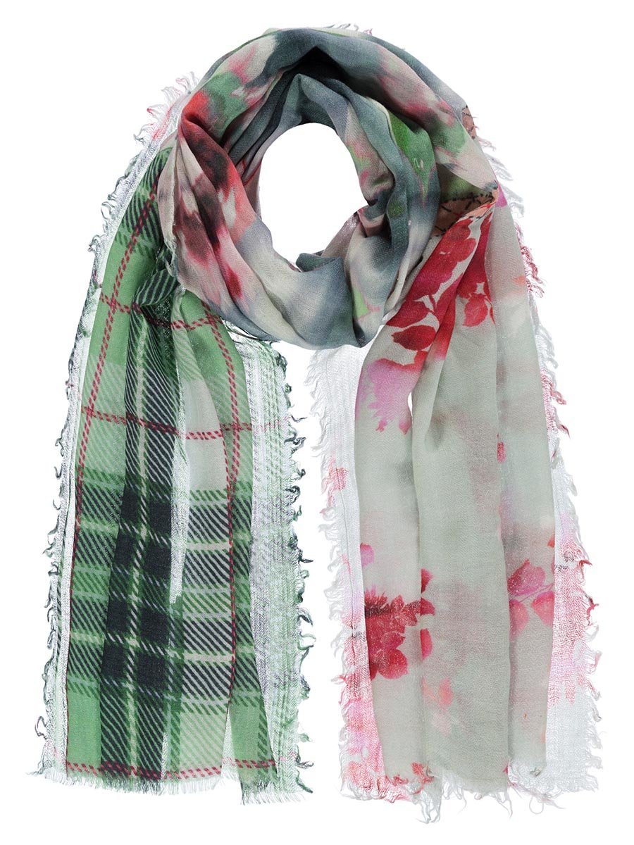 Szalik z motywem kwiatowym i w kratkę Passigatti