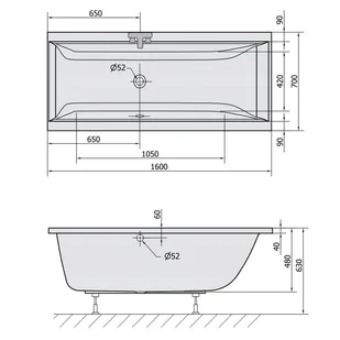 Polysan Cleo Wanna prostokątna 160x70 cm do zabudowy ivory 73611.40 - Wanny - miniaturka - grafika 2