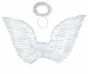 Dodatki do strojów karnawałowych - Skrzydła anioła białe z aureolką - 70 x 50 cm - 1 szt. - miniaturka - grafika 1