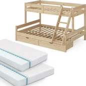 Łóżka dla dzieci i młodzieży - Vitalispa Łóżko piętrowe Everest, 140x200 / 90x200 cm z 2 materacami i 2 szufladami, Naturalne drewno - miniaturka - grafika 1
