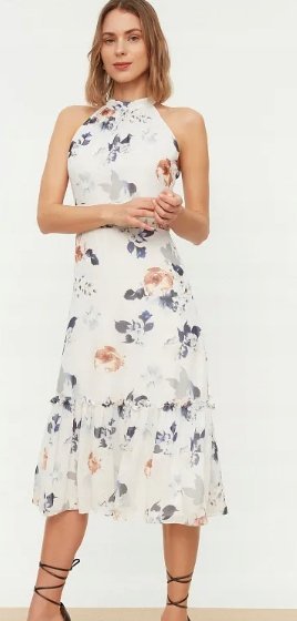 TRENDYOL SUKIENKA BIAŁA W KWIATY PROSTA MIDI 40 JMO
