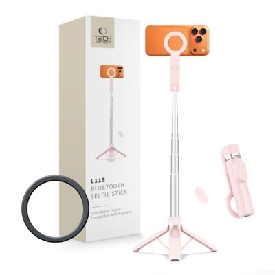 Uchwyt selfie TECH-PROTECT L11S MagSafe Bluetooth Selfie Stick Tripod Różowy