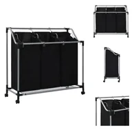 Kosze na bieliznę - vidaXL Kosz na pranie z 3 kieszeniami stalowy czarny - Kosze na pranie - miniaturka - grafika 1