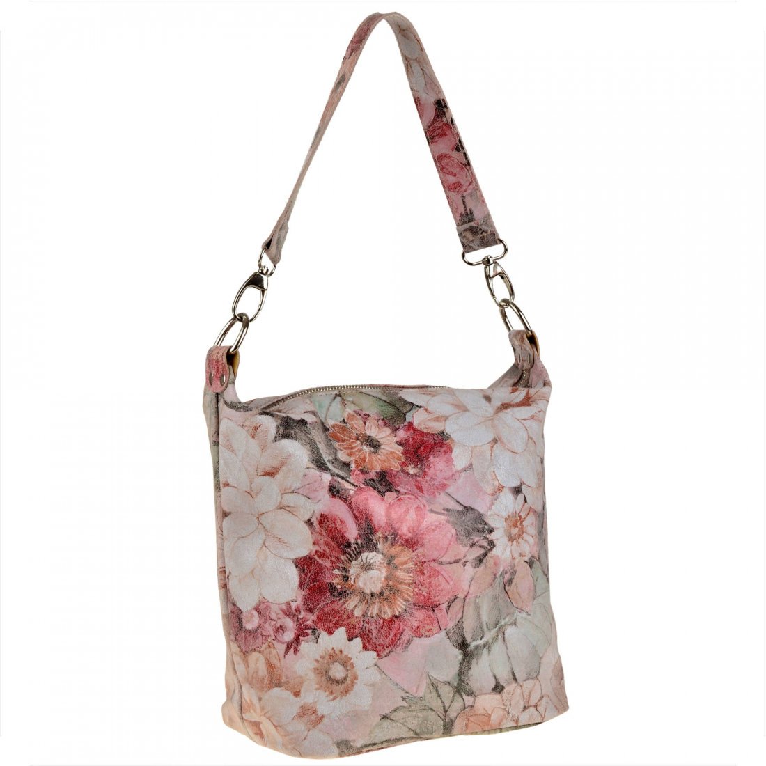 Lekka torba skórzana w kwiaty pastelowe L
