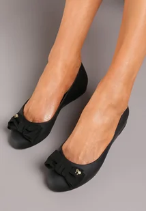 Czarne Płaskie Klasyczne Balerinki Meliski Ozdobione z Przodu Kokardką Damera - Born2be - Baleriny - miniaturka - grafika 1