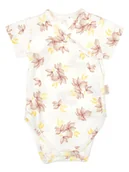 Body dla niemowląt - Niemowlęce body bawełniane krótki rękaw Kwiaty kremowy Nicol,r.56 - miniaturka - grafika 1