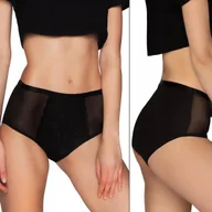 Bielizna nocna - Babell 152 Wysokie Figi Bawełna i Tiul Czarne L - miniaturka - grafika 1