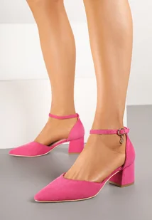 Fuksjowe Czółenka Vices na Obcasie z Wkładką ze Skóry Naturalnej z Metaliczną Aplikacją Lilindraen - Czółenka - miniaturka - grafika 1