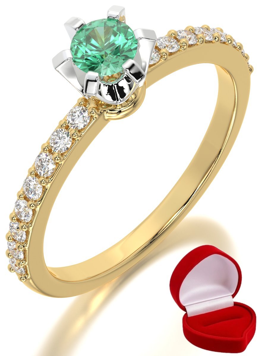 ZŁOTY PIERŚCIONEK ZARĘCZYNOWY 585 14k SZMARAGD 0,19 ct + PUDEŁKO R19