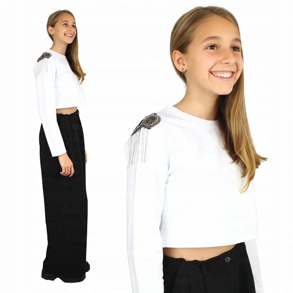 Bluzka Biała Bawełna Szkoła Elegancka Długi Rękaw Krótszy Fason 152