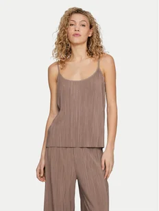 Vila Top Plisa 14096337 Brązowy Relaxed Fit - Koszulki i topy damskie - miniaturka - grafika 1
