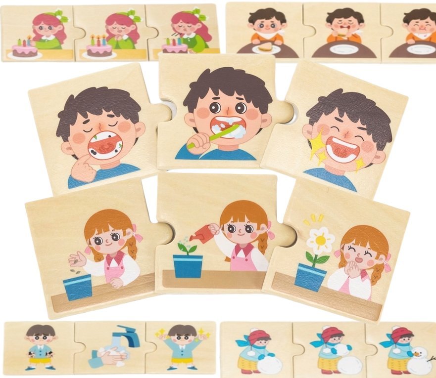 PUZZLE Drewniane CIĄG ZDARZEŃ układanka rozwojowa logiczna dla 2 3 4 latka zabawki montessori