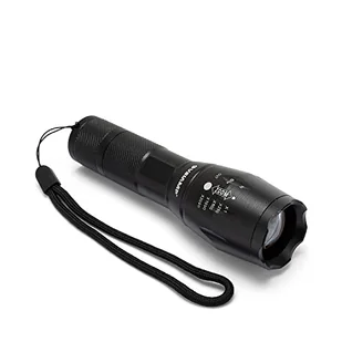 Velamp Latarka LED 350 lumenów (10 W) z funkcją zoomu i przełącznikiem taktycznym, aluminium, lekka i odporna, wodoodporna, super jasna, aluminiowa, czarna - Latarki - miniaturka - grafika 1