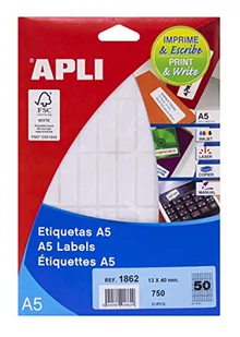 APLI 1862 - etykiety A5 białe 13,0 x 40,0 mm 15 arkuszy - Etykiety do drukarek - miniaturka - grafika 1