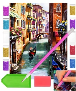 Haft diamentowy OBRAZ duży 30x40 WENECJA gondola zabawki kreatywne plastyczne - Zabawki kreatywne - miniaturka - grafika 1