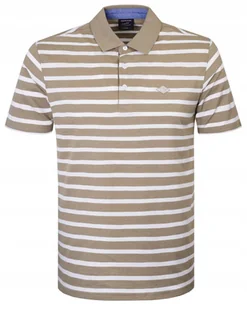 POLO Koszulka Męska BEŻOWO-BIAŁA w Paski Bawełniana HASIMI 2XL Pako Jeans - Koszulki męskie - miniaturka - grafika 1
