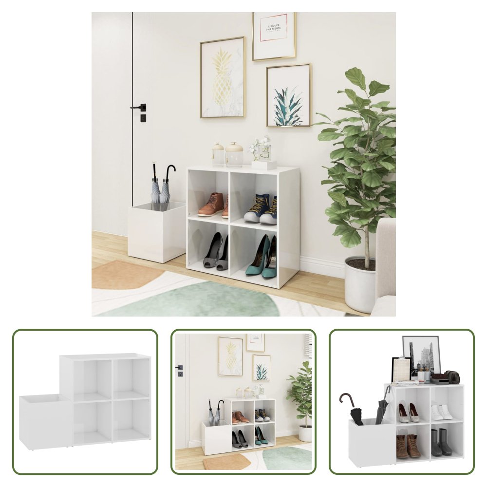 The Living Store Szafka na buty do przedpokoju biały wysoki połysk 105x35,5x70 cm materiał drewnopochodny