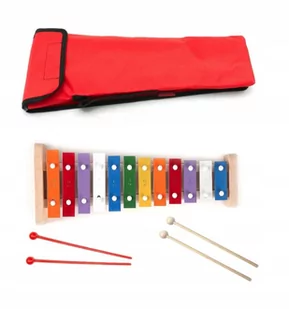 CYMBAŁKI DZWONKI SZKOLNE DIATONICZNE 12 - tonowe + Pokrowiec + drewniane pałeczki czerwony - Akcesoria do perkusji - miniaturka - grafika 1