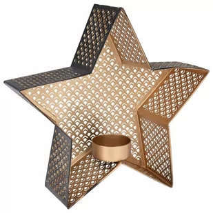 świecznik na tealight aluminiowy złoty czarny gwiazda 21x20 cm kod: O-569520 - Świeczniki - miniaturka - grafika 1