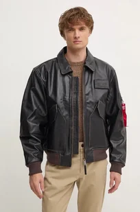 Alpha Industries kurtka skórzana męska kolor brązowy przejściowa oversize 100109 - Kurtki męskie - miniaturka - grafika 1