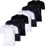 Koszulki męskie - T-shirt męski BOSS, opakowanie 6 sztuk - RN 6P Klasyczny, okrągły dekolt, krótkie rękawy, bawełna, gładki czarny/niebieski/biały L - miniaturka - grafika 1