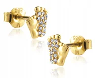 Biżuteria dla dzieci - ZŁOTE KOLCZYKI GWIAZD STÓPKI NÓŻKI 585 CYRKONIA - miniaturka - grafika 1