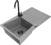 Zlewozmywaki z baterią - Mexen Cesar zlewozmywak granitowy 1-komorowy z ociekaczem i baterią kuchenną Telma, szary - 6514-71-670200-70-B - miniaturka - grafika 1