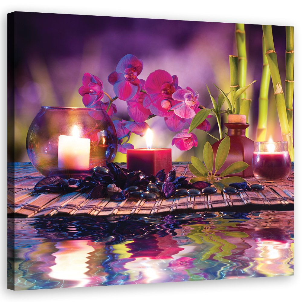 Feeby wydruki na płótnie obraz 40x40 kwadrat orientalny fioletowy spa fioletowy orchidea świeca