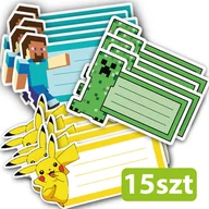 Szkolne artykuły papiernicze - Naklejki na zeszyty 15 sztuk PIKACHU i MINECRAFT - miniaturka - grafika 1