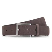 Paski - Męski pasek z tłoczonej skóry welurowej brązowy - miniaturka - grafika 1