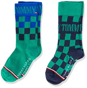 Tommy Hilfiger Unisex Kids Racer Check skarpety dla dzieci, 4 sztuki, zielone/niebieskie, 27/30 - Skarpetki damskie - miniaturka - grafika 1