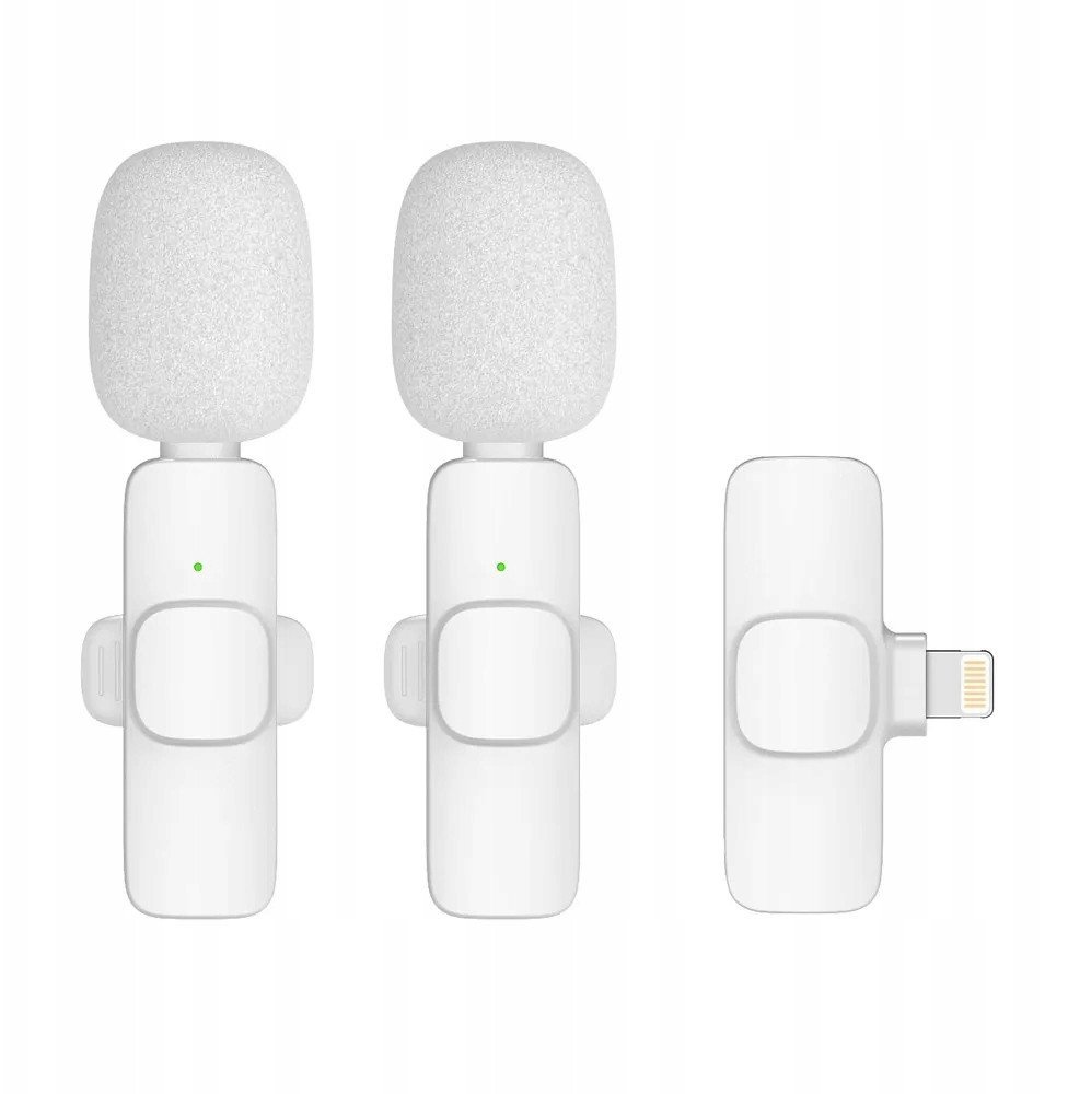 Mikrofon krawatowy bezprzewodowy Lightning podwójny 2 w zestawie K1 biały