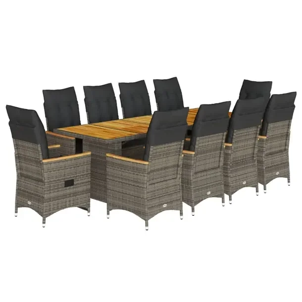 Zestaw bistro ogrodowy szary z 10 krzesłami, poduszkami i stołem 240x90x7