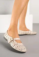 Baleriny - Beżowe Balerinki z Ażurowymi Wycięciami z Paskiem na Sprzączkę Frollia - miniaturka - grafika 1