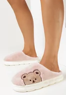 Kapcie damskie - Różowe Kapcie na Platformie z Naszywką w Kształcie Misia Semisse - miniaturka - grafika 1