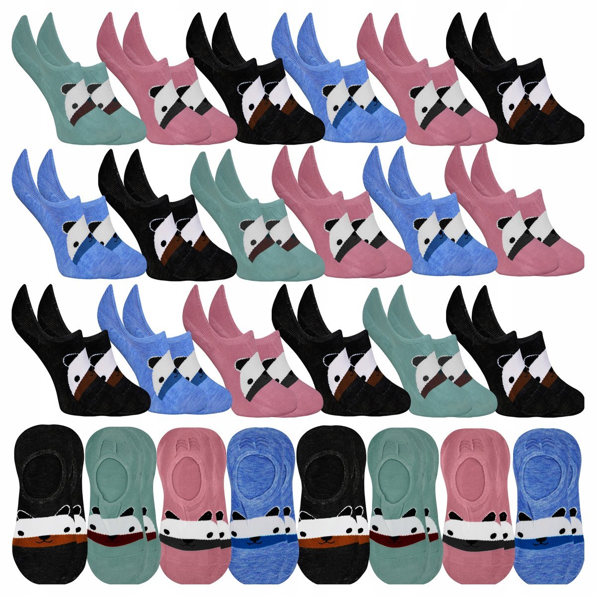 18-PAR Stopki Damskie Bawełniane Balerinki Skarpetki Sylikon na pięcie