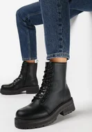 Botki damskie - Czarne Botki Workery na Grubej Podeszwie Verzen - miniaturka - grafika 1