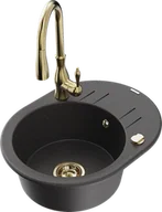 Zlewozmywaki z baterią - Mexen Kevin zlewozmywak granitowy 1-komorowy z ociekaczem i baterią kuchenną Savita, czarny nakrapiany - 6517-76-672601-50 - miniaturka - grafika 1