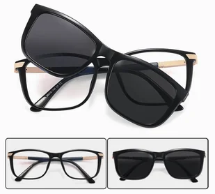 2w1 Okulary do komputera + nakładka przeciwsłoneczna na magnes Clip-On 25160 czarny - Okulary korekcyjne, oprawki, szkła - miniaturka - grafika 1