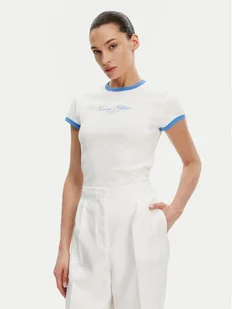 Tommy Hilfiger T-Shirt WW0WW44581 Écru Slim Fit - Koszulki i topy damskie - miniaturka - grafika 1