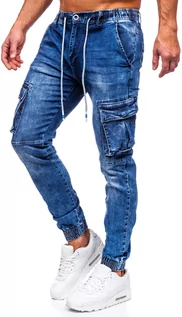 Spodnie męskie - Granatowe spodnie jeansowe bojówki męskie Denley TF134 - grafika 1