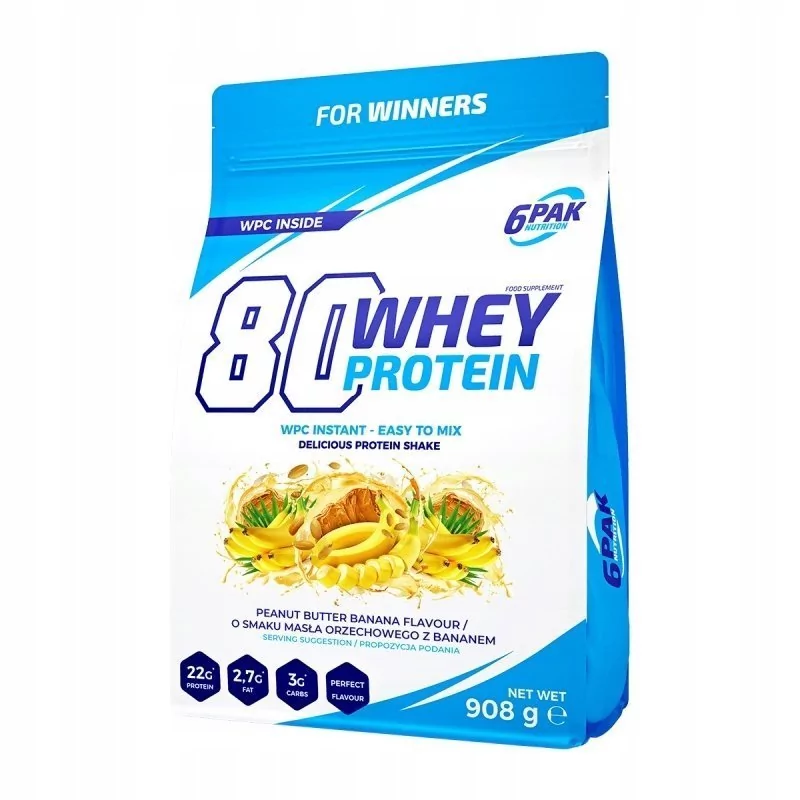 6PAK Nutrition Odżywka białkowa 80 Whey Protein 908 g Peanut Butter Banana - suplement diety