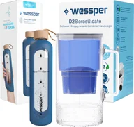 Dzbanki i imbryki - Zestaw Wessper: szklany dzbanek AquaMax Crystalline 3L z filtrem + szklana butelka motywacyjna ActiveMax Crystalline 1L z silikonowym rękawem niebieskim - miniaturka - grafika 1