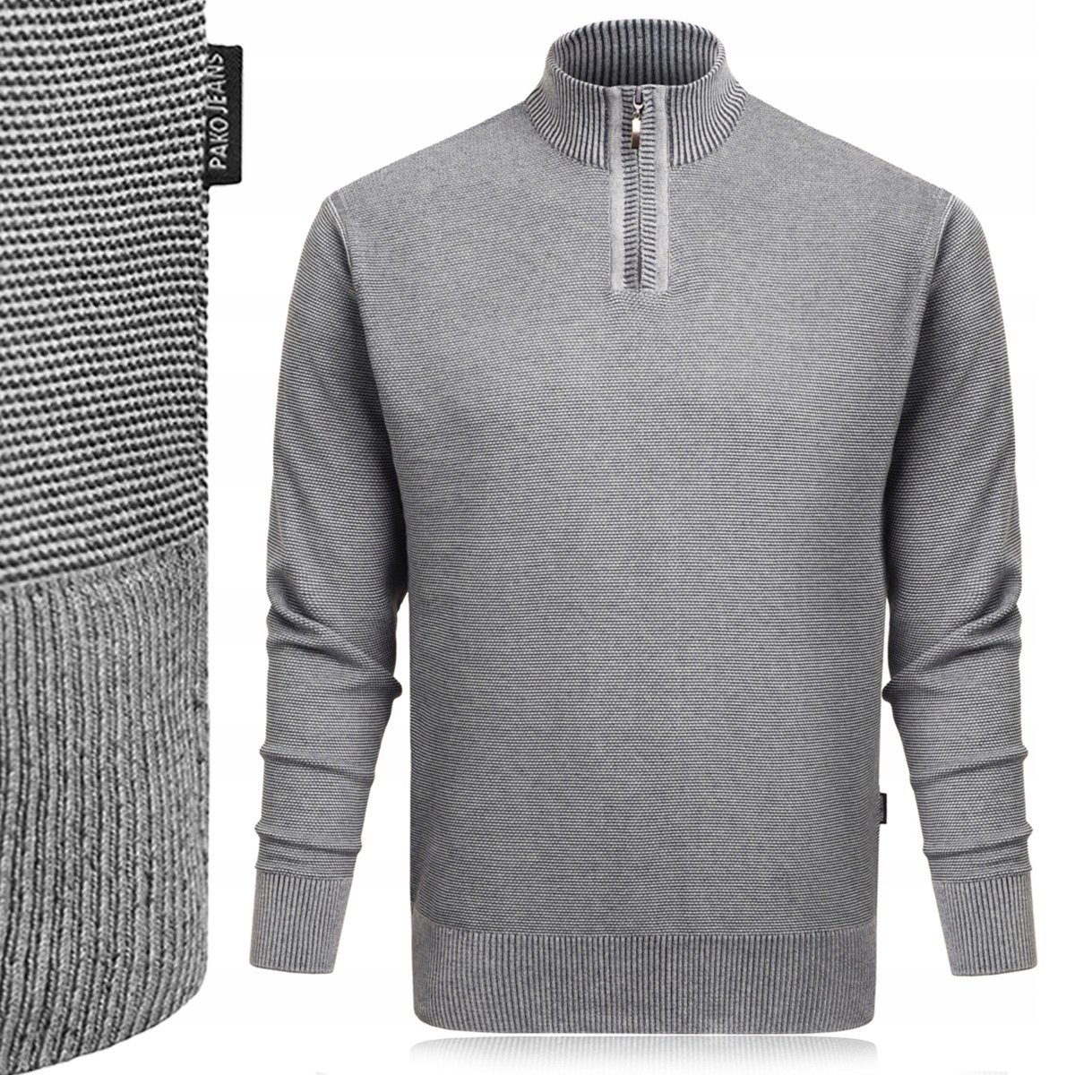 Elegancki SWETER Męski z Rozpinanym Półgolfem na Suwak Modny SZARY XL